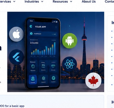 Original AI-generated visual of a mobile business application in a Canadian city