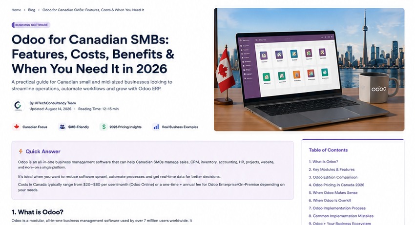 Odoo ERP dashboard concept for a Canadian small and mid-sized business