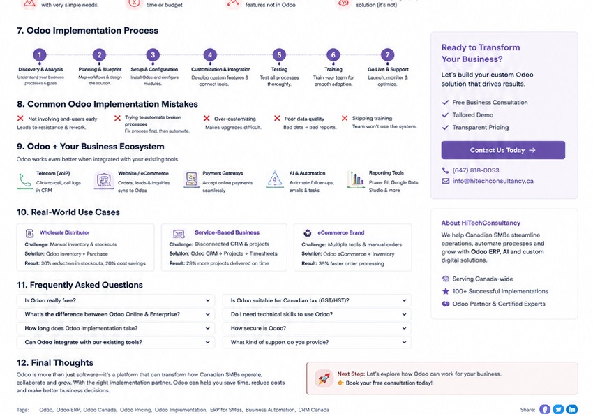 Odoo implementation process and AI automation concept for a Canadian business