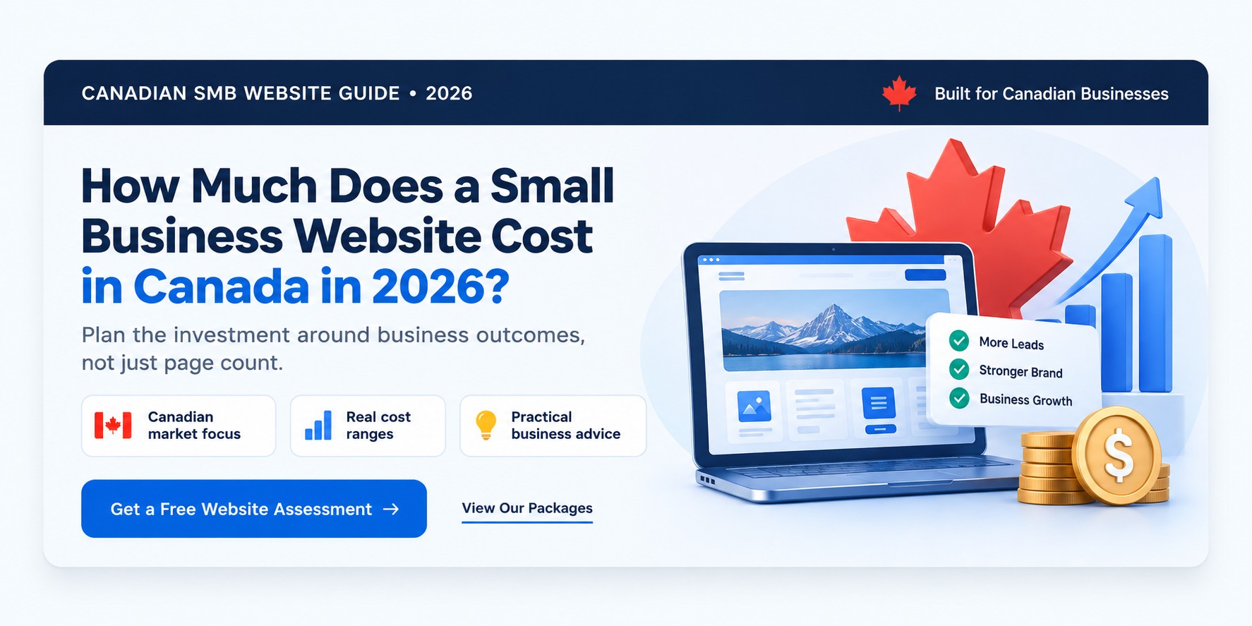 Canadian small business website cost guide for 2026 showing website investment, lead generation and business growth